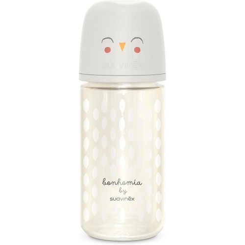 Suavinex Bonhomia Glass Baby Bottle with SX PRO Silicone Nipple, Anti Colic Baby Bottles, Baby Bottles for Breastfed Babies, Medium Flow, 3mo, 8oz, Beige