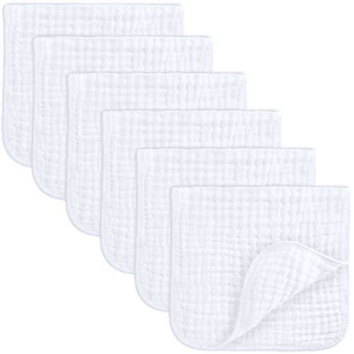 "Comfy Cubs 100% Cotton Burp Cloths, 6-Pack Extra Absorbent Soft Muslin, Unisex 20"" X10"" (White)"