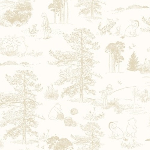 Beige Winnie The Pooh Toile Peel and Stick Wallpaper by RoomMates