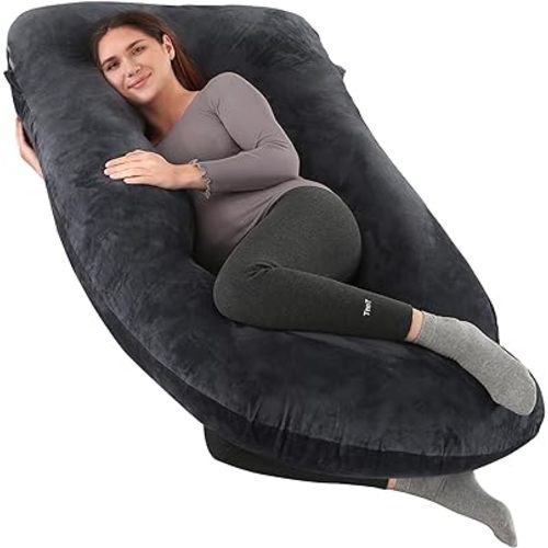 cauzyart Pregnancy Pillows for Sleeping U-Shape Full Body Pillow and Maternity Support - for Back, HIPS, Legs, Belly for Pregnant Women with Removable Washable Cover(Black)