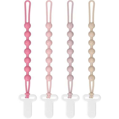 Pacifier Clip for Baby Girls and Boys, One-Piece 100% Food Grade Silicone Holder, Soft Flexible Newborn Essentials (4-Pack)