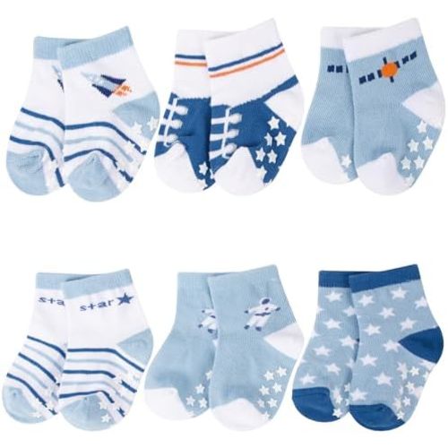 6 Pairs Baby Socks With Grips Cotton Crew Non Slip Socks Cute Soft Walking Sock Gifts For 0-36 Months