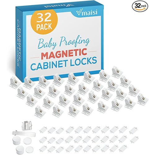 Vmaisi Adhesive Magnetic Locks for Cabinets & Drawers (32 Locks and 4 Keys) - Standard - 32.0