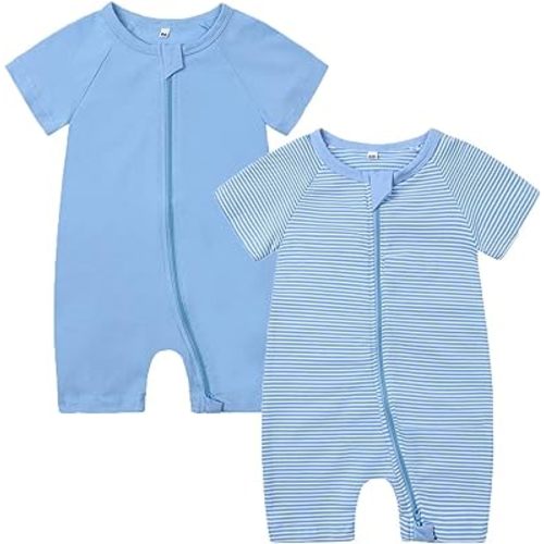 Feidoog 2PCS Baby Boys and Girls' Summer Short Sleeve One-Piece Romper Cute Cartoon Zipper Jumpsuit Outfits