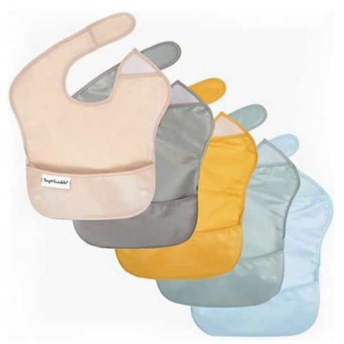 Tiny Twinkle Mess-Proof and Waterproof Baby Food Bib for Boys or Girls, Machine Washable and BPA-Free w/Adjustable Closure (5-Pack, Unisex Solids)