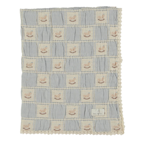 Blue Rocking Horse Patchwork Blanket – Soft Baby Blanket