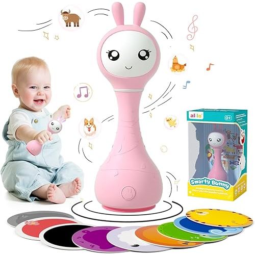 alilo Smarty Bunny Baby Rattle Musical Light Up Toys, Infants Newborns Baby Toys 0-3-6-12-18-24 Months,1 Year Old Boy Girl Gifts, 4 Music Modes and Color Recognition Function with 9 Color Card