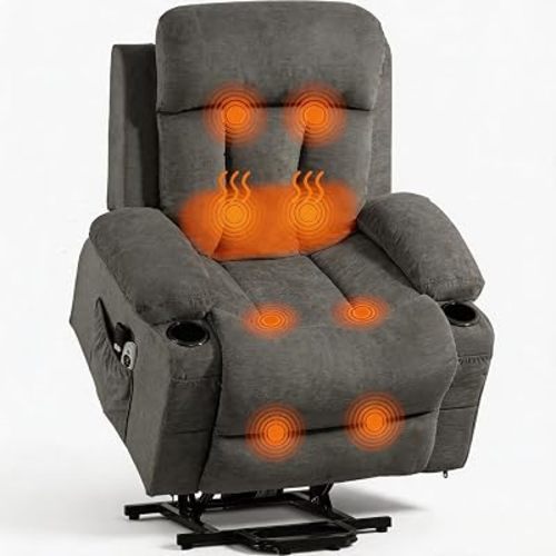 Power Lift Recliner Chair for Elderly, Electric Lift Chair with 8 Vibration Massage and Heat, Cup Holders, Side Pockets, USB Charge Port for Living Room Bedroom, Grey