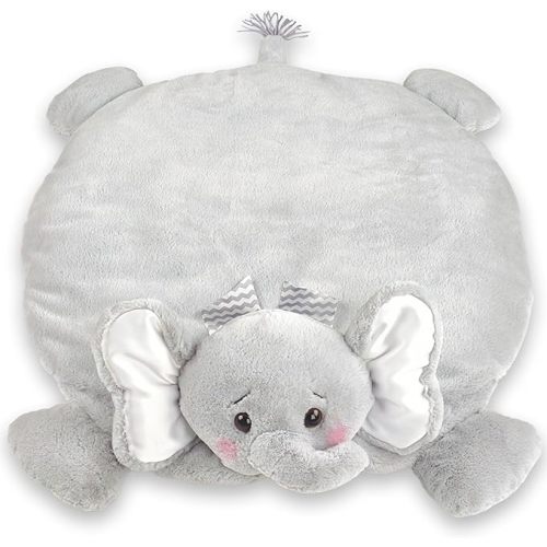 Bearington Baby Lil’ Spout Tummy Time Mat, 30 x 30 Inch Elephant Plush Stuffed Animal Blanket, Baby Elephant Nursery Décor