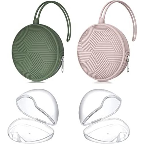 Smlpuame 4 Pack Pacifier Holder Case Set,2 Silicone Portable Pacifier Cover Pouch Bag for Diaper Bags Baby Carriage with 2 Transparent Pacifier Storage Container Box,Easy to Clean,Boho(Green+Pink)
