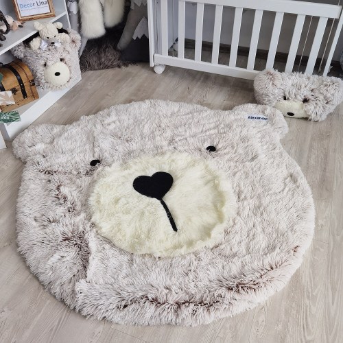 Woodland Animal Nursery Bear Rug, Personalized Baby Decor, Pictured Rug 45&quot;