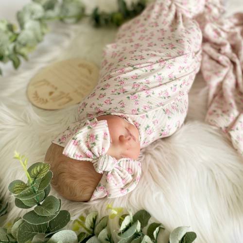 Blush Floral Newborn Swaddle Set - Baby Girl Blush Ribbed Newborn Swaddle Blanket - Pink Newborn Baby Bundle - Baby Girl Blush Take Home Set
