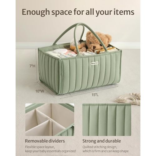 Blissful Diary Baby Diaper Caddy Organizer, Stylish Nursery Storage Basket - Gift for Baby Shower, Baby Registry Must Have, Newborn Essentials - Baby Caddy Organizer for Diaper Station - Sage Green