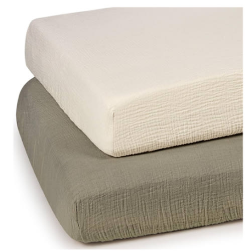 Baby Muslin Crib Sheets - Toddler Cotton Fitted Crib Sheets Neutral / 2Pack / White & Cream