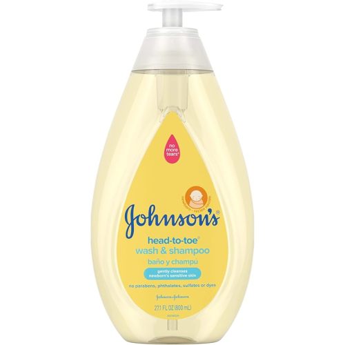 Johnson's Head-to-Toe Gentle Tear-Free Baby & Newborn Wash & Shampoo, Sulfate-, Paraben- Phthalate- & Dye-Free, Hypoallergenic Wash for Sensitive Skin & Hair, 27.1 fl. Oz