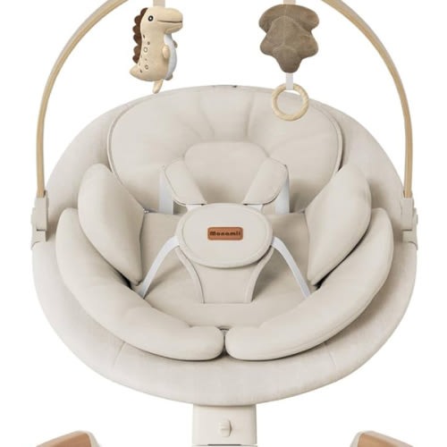 Baby Swings for Infants, Monamii Baby Swing, Infant Swing with 5 Speeds, 10 Lullabies, Electric Swing for Baby, Indoor & Outdoor Use (Beige)