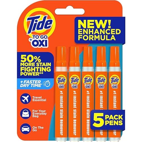 Tide Stain Remover for Clothes, Tide To Go Pen, Instant Stain & Spot Remover for Clothes, Travel & Pocket Size, 5 Count (Pack of 1) (Packaging May Vary)