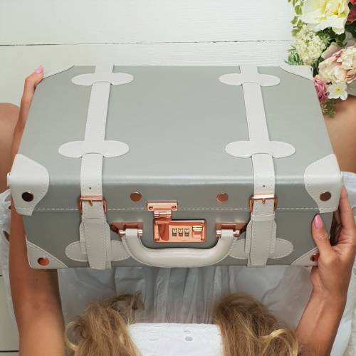 Keepsake Suitcase, Baby Suitcase, Memory Case, Baby Memory Storage Case, Keepsake Box, Vintage Suitcase In Soft Grey, Christening baby gift