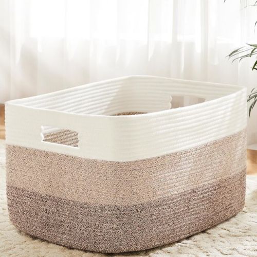 Blanket Basket,Rectangle Woven Baskets for Storage,30/65/100L Laundry Basket