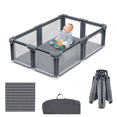 G TALECO GEAR Baby Playpen with Mat, Large Play Yard for Babies and Toddlers, Portable Baby Activity Center for Indoor & Outdoor, Gray (59‘’×71‘’)