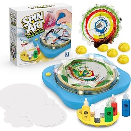 Chilpals Paint Spin Art Machine Kit for Kids,Arts and Crafts Gifts Set for Boys & Girls Ages 4-8,Battery Operated Spinner Painting Toys,Light & Music,Flexible Splatter Guard,Detachable and Washable