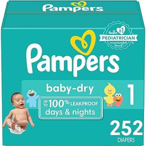 Pampers Baby Dry Diapers - Size 1, 252 Count, Absorbent Disposable Diapers