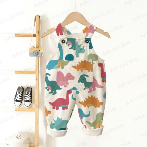 Baby Toddler Dinosaur Vertical Striped Overalls