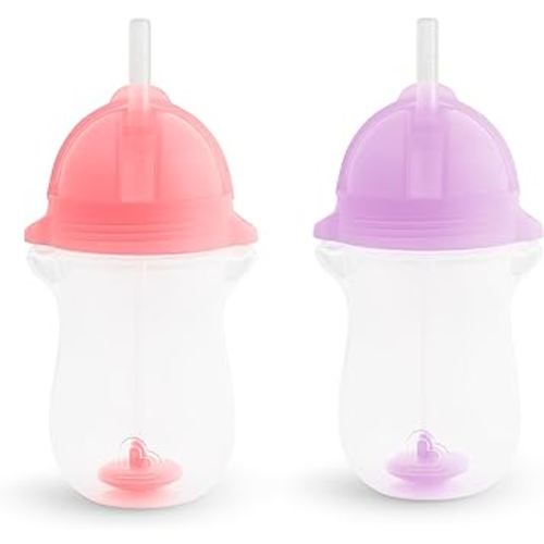 Munchkin® Any Angle™ Weighted Toddler Straw Cup with Click Lock™ Lid, 10 Ounce, 2 Pack, Pink/Purple