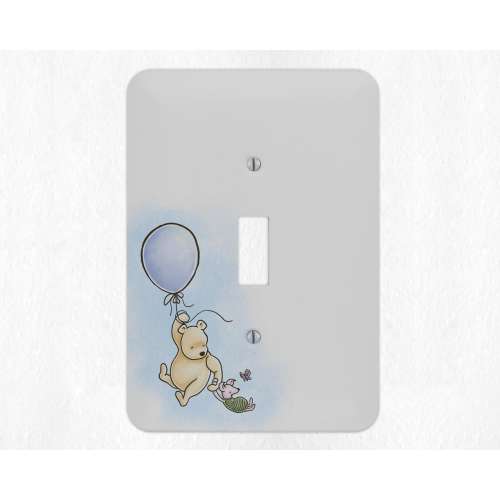 Winnie the Pooh Custom Light Switch Metal Wall Plate Cover, Baby Nursery Decoration, Child Room Decor, Baby Shower Gift, Pooh with Balloon