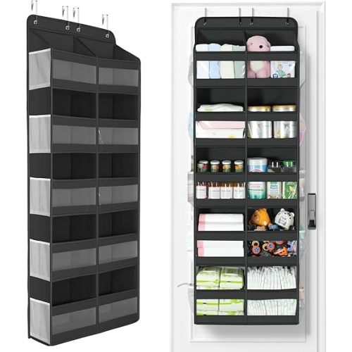 Yecaye 5-Tier Over The Door Organizer Dual-Column, 80lbs Load Over the Door Storage of 10 Compartments, Heavy Duty Extra Large Door Organizer Hanging for Bedroom Closet Nursery Bathroom Pantry, Black