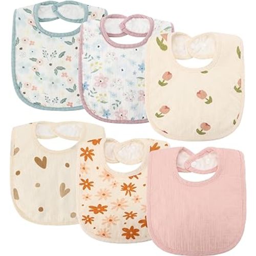 Muslin Baby Bibs 6 Pack Baby Bandana Drool Bibs Cotton for Baby Boys Girls, 6 Colors Set for Teething and Drooling