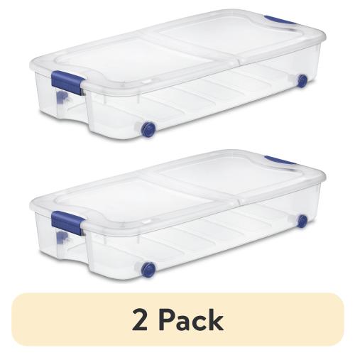 (2 pack) Sterilite 66 Quart Stadium Blue Ultra Storage Box