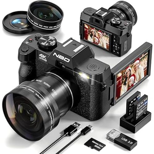 48MP Digital Cameras for Photography with WiFi & App Control,4K Autofocus Vlogging Camera for YouTube with 16X Zoom, Anti-Shake, 32GB TF Card, Dual Batteries, 52mm Wide Angle & Macro Lens