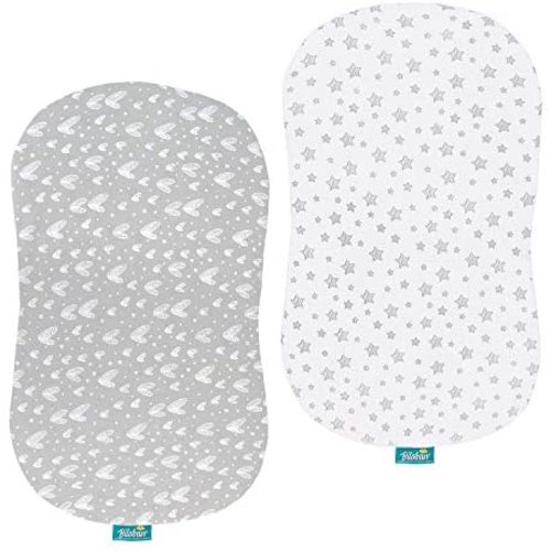 Bassinet Sheets Compatible with Halo BassiNest Swivel, Glide Sleeper, 2 Pack, 100% Jersey Knit Cotton Fitted Sheets, Breathable and Heavenly Soft, Grey and White Print for Baby