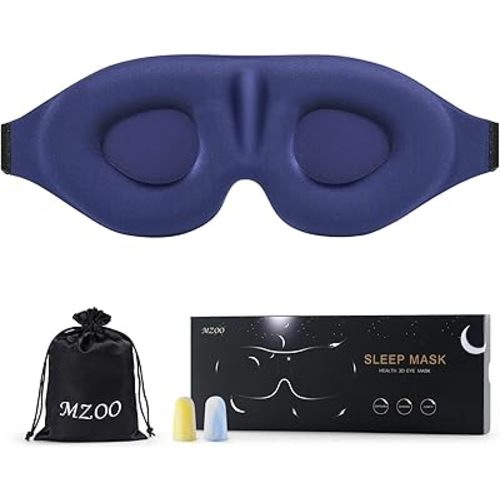 MZOO Sleep Eye Mask for Side Sleeper Men Women, Zero Eye Pressure 3D Sleeping Mask, Light Blocking Patented Design Night Blindfold, Soft Eye Shade Cover for Travel, Blue