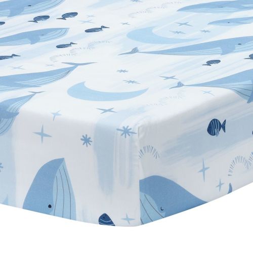 Lambs & Ivy Bubbles & Squirt 100% Cotton Whale/ocean Fitted Crib/toddler Sheet