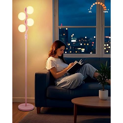 Lightdot 64IN Dimmable Globe Floor Lamp, Pink Tall Standing Lamps with 4pcs 3000K G9 Bulbs Soft Warm White Eye Care, Mid Century Modern Floor Lamp for Living Room Bedroom