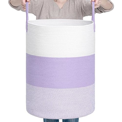 CLHMILY&Z 80L Laundry Basket Round Storage Rope Basket - 16.5x22.5 Inches - Lavender Hamper in Bedreoom and Cute Storage Bin for Blankets, Toys, and Nursery Essentials