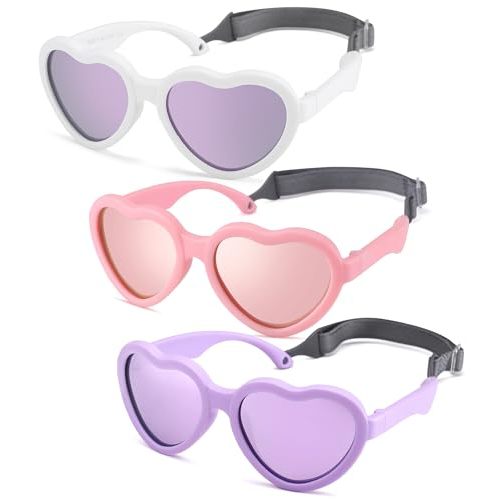 Flexible Heart Shaped Baby Polarized Sunglasses with Strap Adjustable Toddler & Infant Age 0-24 Months