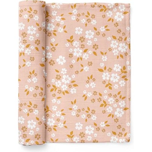 Swaddles for Newborns Muslin Swaddle Blankets - Breathable Soft Receiving Blanket Baby Essentials | 47 x 47 Cotton - Whimsy Floral (Multi-Peach)