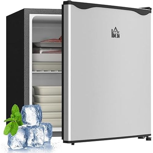 HOMCOM Mini Freezer Countertop, 1.1 Cu.Ft Compact Upright Freezer with Removable Shelves, Reversible Door for Home, Dorm, Apartment and Office, Silver