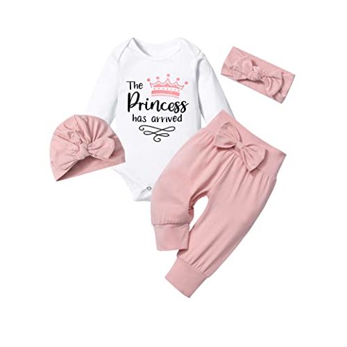 TyeSmo Infant Newborn Baby Girl Clothes Set White Ruffle long-sleeve Top + Pants + Headband + Hat 4pcs 0-6M Baby Clothes