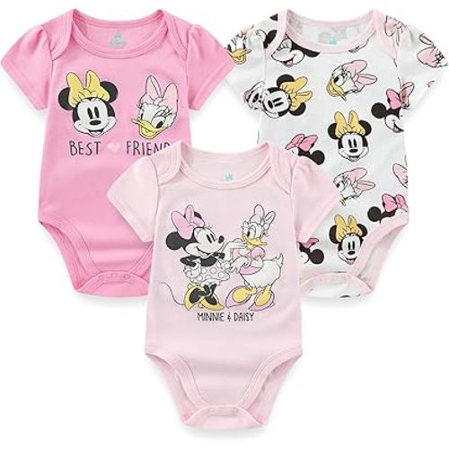 Disney Minnie Mouse Winnie the Pooh Lilo & Stitch Nightmare Before Christmas Girls 3 Pack Bodysuit for Newborn and Infants