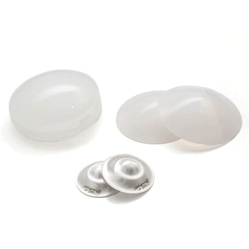 The Original Silver Nursing Cups with Silicone Pads - Nipple Shields for Nursing Newborn - Newborn Essentials Must Haves-Nipple Covers Breastfeeding-925 Silver - Silver Nursing Cups-Silicone Pads