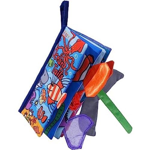 Jollybaby Baby Cloth Books, Touch & Feel Crinkle Soft Books, for Infants Babies, Toddler Early Educational Interactive Stroller Toys, Baby Girl & Boy Gift(Ocean Tails)