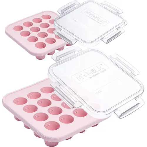 Souper Cubes MyMilk 1/2 oz. Silicone Breast Milk Freezer Trays, Each Food-Grade Silicone Tray Holds 8 oz., Perfect For Baby Food Freezer Storage, Purees, and More - Pink - 2-Pack