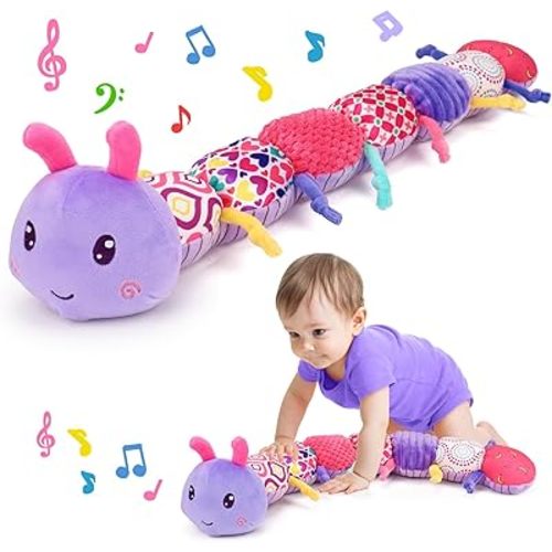 Baby Girl Toys 0-3-6 Months Musical Stuffed Animals Plush Caterpillar Toy with Crinkle Rattles Tummy Time Sensory Learning Toys for Infants 6-9-12 Months Newborn Girls Boys Essentials Shower Gifts