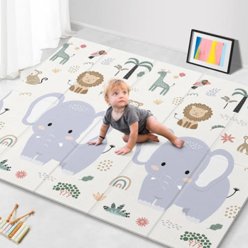 79x71 Foldable Baby Play Mat for Floor, Extra Large Non-Toxic Tummy Time and Crawling Playmat, Thick Foam Play Mat for Baby, Reversible Portable Babies Floor Mats for Infant, Toddler