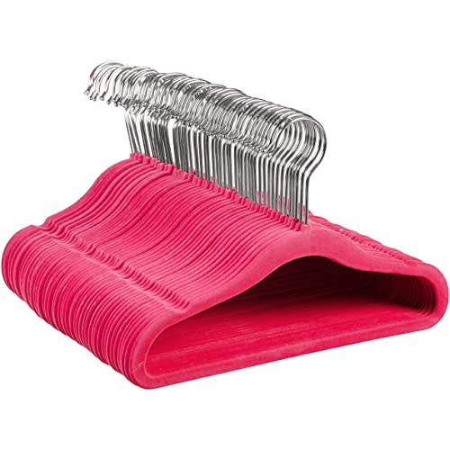 Amazon Basics Kids Velvet, Non-Slip Clothes Hangers, Pink - Pack of 50