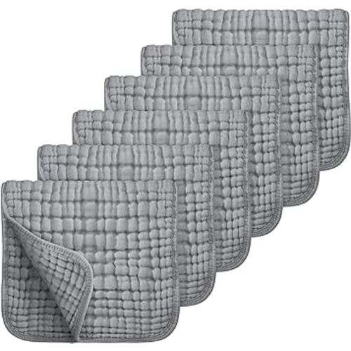 Looxii Muslin Burp Cloths 100% Cotton Muslin Cloths Large 20''x10'' Extra Soft and Absorbent 6 Pack Baby Burping Cloth for Boys and Girls (Grey)